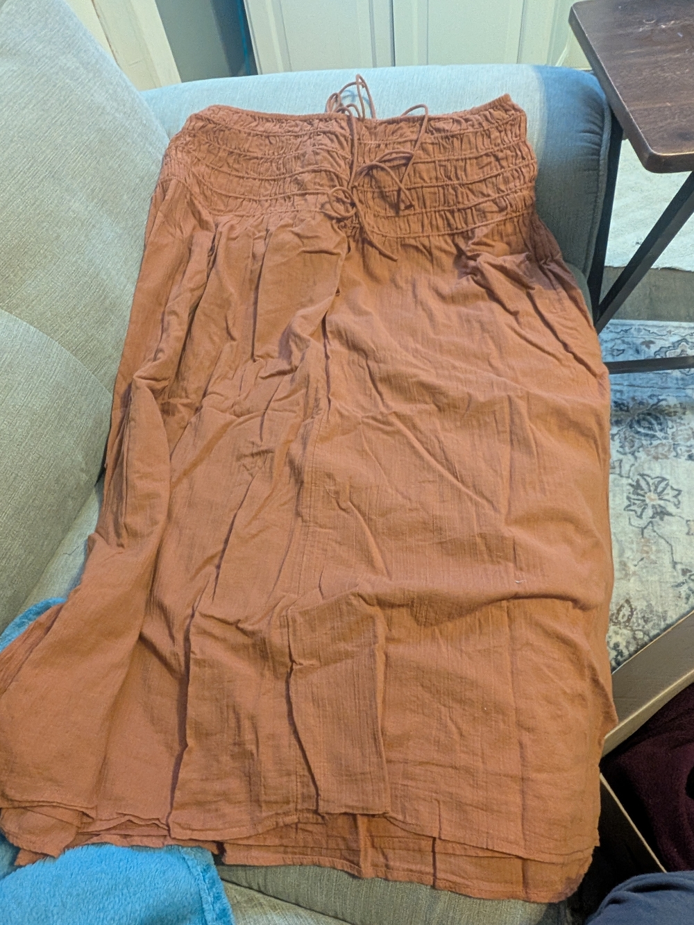 American Eagle Outfitters Rust-Brown Maxi Skirt with Smocked Waist